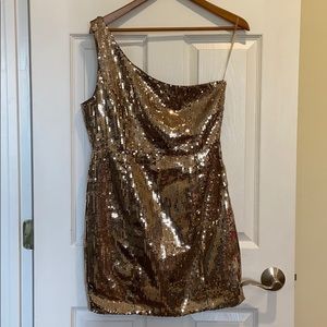 One Sleeve Gold Cocktail Dress